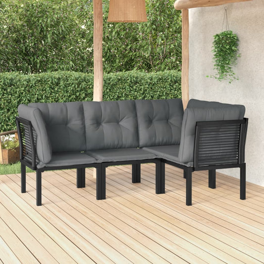 vidaXL 4 Piece Patio Lounge Set Black and Gray Poly Rattan-0