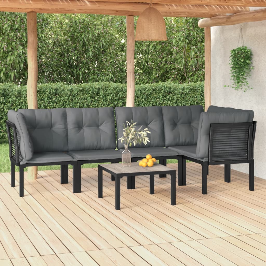 vidaXL 6 Piece Patio Lounge Set Black and Gray Poly Rattan-0