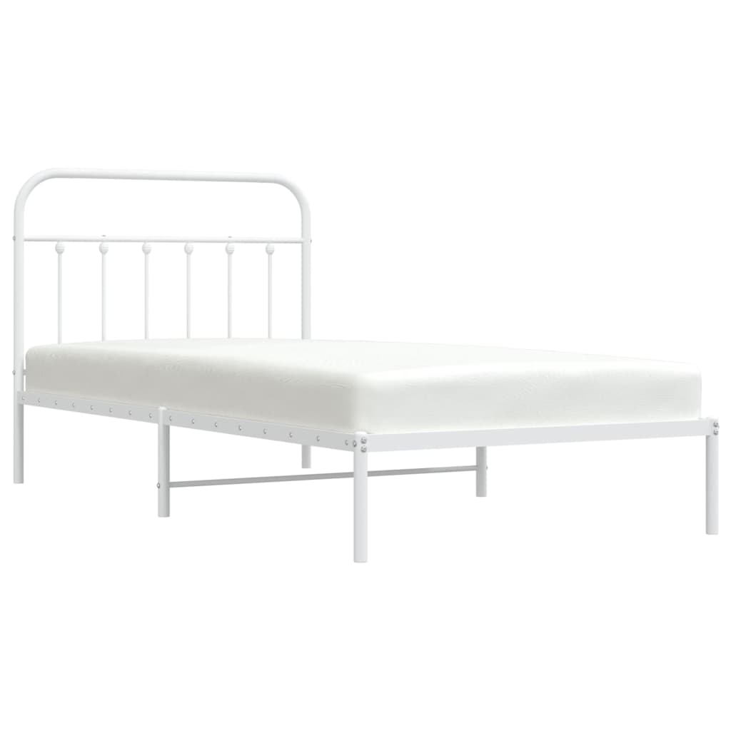 vidaXL Metal Bed Frame with Headboard White 39.4"x78.7"-3