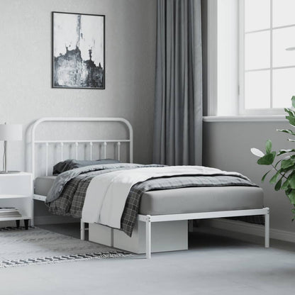 vidaXL Metal Bed Frame with Headboard White 39.4"x78.7"-4
