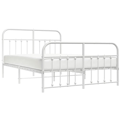vidaXL Metal Bed Frame with Headboard and Footboard White 53.1"x74.8"-3