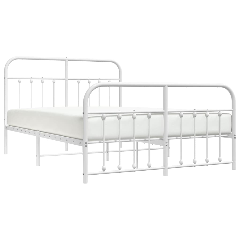 vidaXL Metal Bed Frame with Headboard and Footboard White 59.1"x78.7"-3