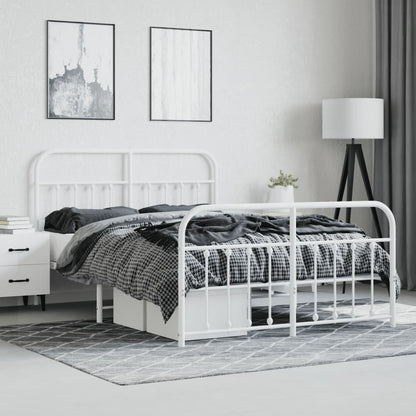 vidaXL Metal Bed Frame with Headboard and Footboard White 59.1"x78.7"-1