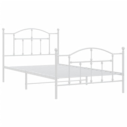 vidaXL Metal Bed Frame with Headboard and Footboard White 39.4"x78.7"-2