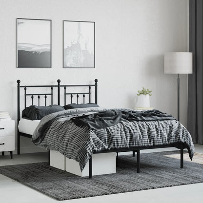 vidaXL Metal Bed Frame with Headboard Black 53.1"x74.8"-2