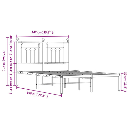 vidaXL Metal Bed Frame with Headboard Black 53.1"x74.8"-1