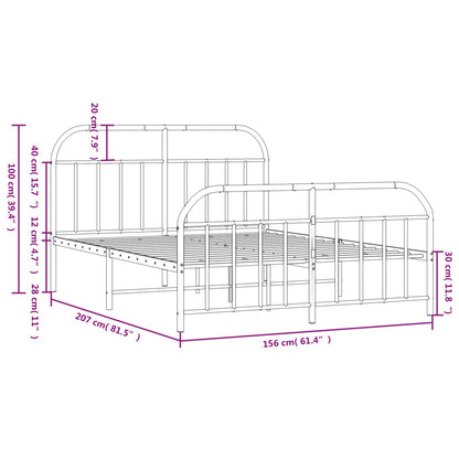 vidaXL Metal Bed Frame with Headboard and Footboard Black 59.8"x78.7"-0