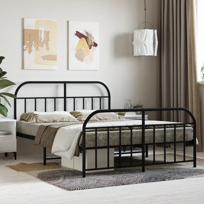 vidaXL Metal Bed Frame with Headboard and Footboard Black 59.8"x78.7"-1