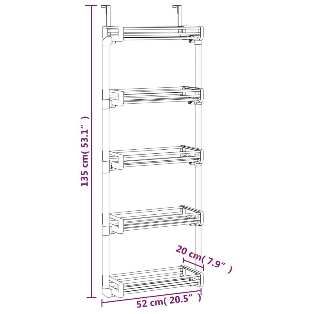 vidaXL Door Organizer with 5 Shelves 20.5"x7.9"x53.1" Aluminum-4