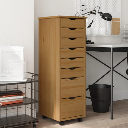 vidaXL Rolling Cabinet with Drawers Office Filing Cabinet Solid Wood Pine-8