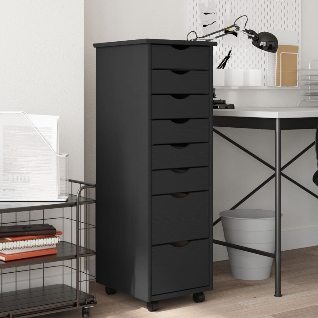 vidaXL Rolling Cabinet with Drawers Office Filing Cabinet Solid Wood Pine-5