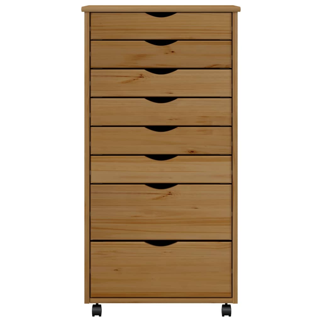 vidaXL Rolling Cabinet with Drawers Office Filing Cabinet Solid Wood Pine-2