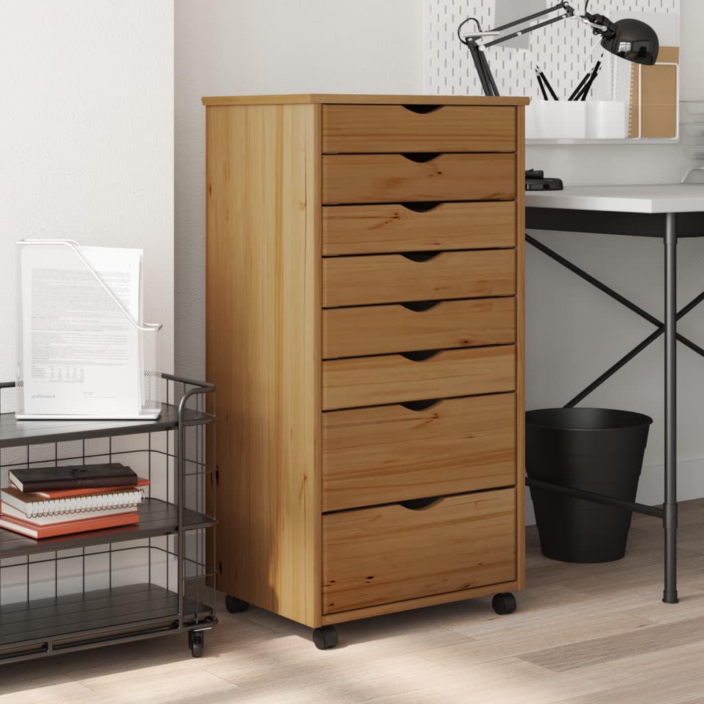 vidaXL Rolling Cabinet with Drawers Office Filing Cabinet Solid Wood Pine-7