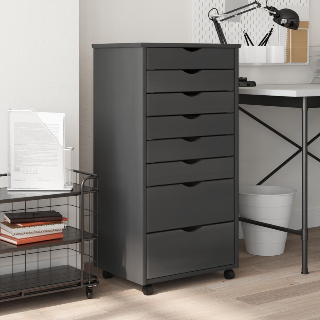 vidaXL Rolling Cabinet with Drawers Office Filing Cabinet Solid Wood Pine-6