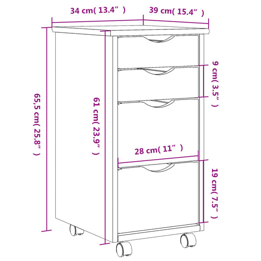 vidaXL Rolling Cabinet with Drawers Storage File Cabinet MOSS Solid Wood Pine-0