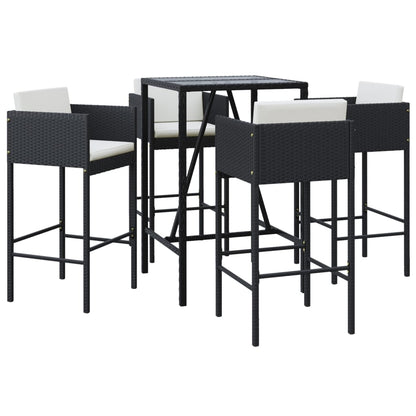 vidaXL 5 Piece Patio Bar Set with Cushions Black Poly Rattan-3