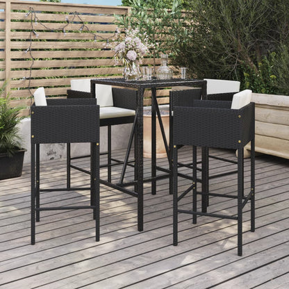 vidaXL 5 Piece Patio Bar Set with Cushions Black Poly Rattan-0