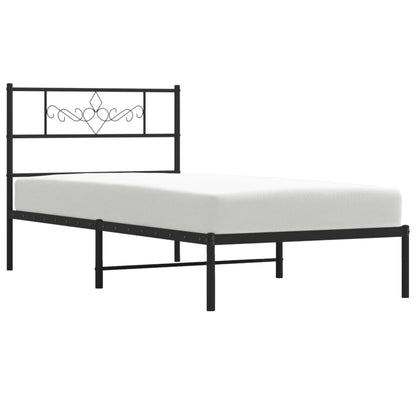 vidaXL Metal Bed Frame with Headboard Black 39.4"x74.8" Twin