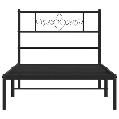 vidaXL Metal Bed Frame with Headboard Black 39.4"x74.8" Twin