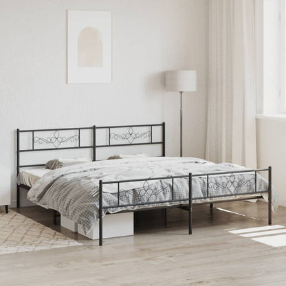 vidaXL Metal Bed Frame with Headboard and Footboard Black 76"x79.9" King-0