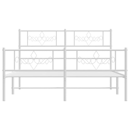 vidaXL Metal Bed Frame with Headboard and Footboard White 59.1"x78.7"-2