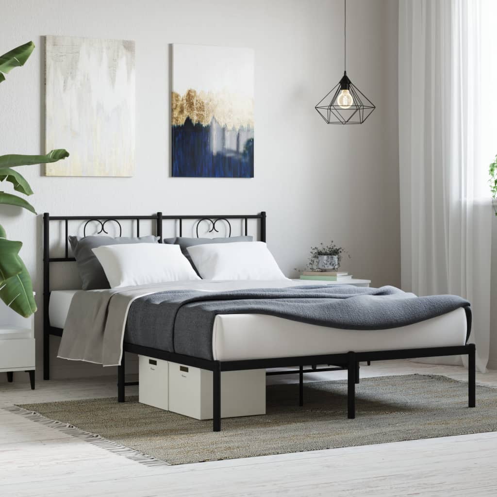 vidaXL Metal Bed Frame with Headboard Black 59.1"x78.7"-0