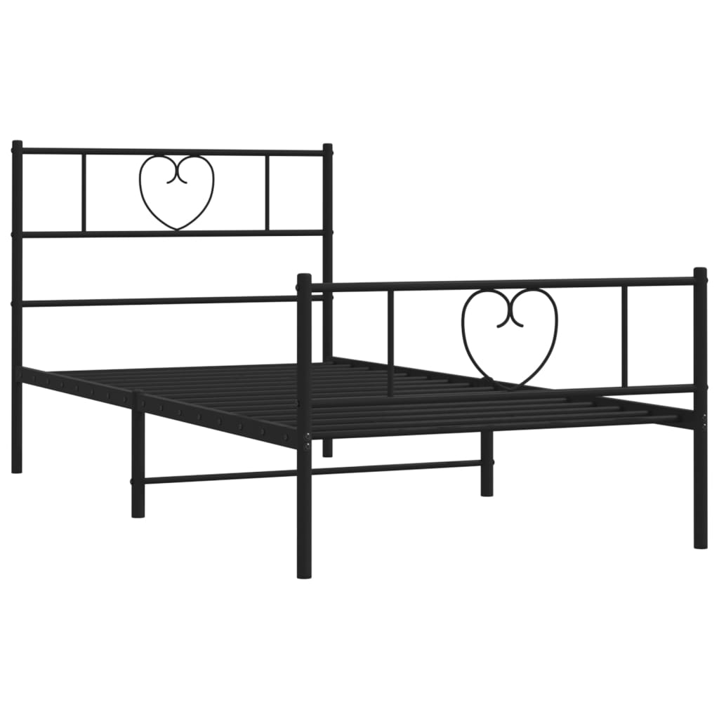 vidaXL Metal Bed Frame with Headboard and Footboard Black 39.4"x78.7"-2