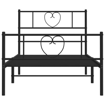 vidaXL Metal Bed Frame with Headboard and Footboard Black 39.4"x78.7"-3