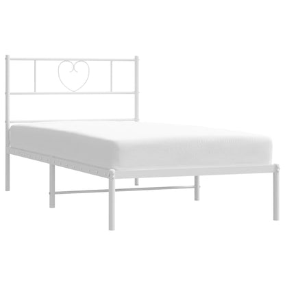 vidaXL Metal Bed Frame with Headboard White 39.4"x78.7"-1