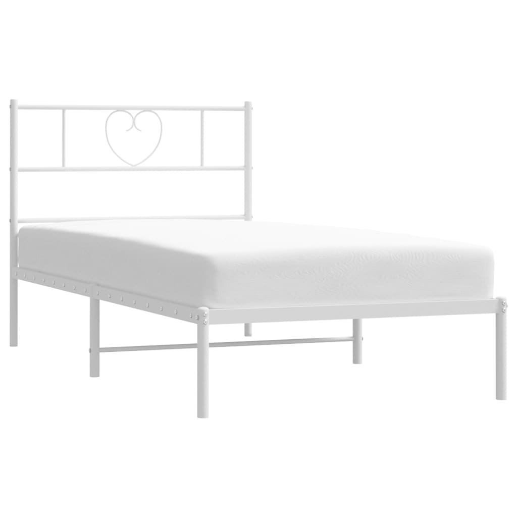 vidaXL Metal Bed Frame with Headboard White 39.4"x78.7"-1
