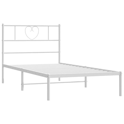 vidaXL Metal Bed Frame with Headboard White 39.4"x78.7"-3