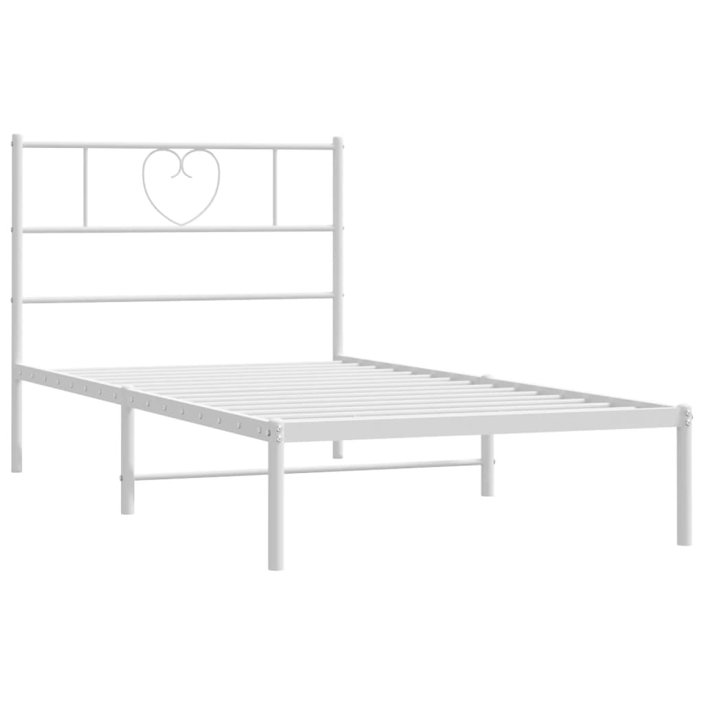 vidaXL Metal Bed Frame with Headboard White 39.4"x78.7"-3