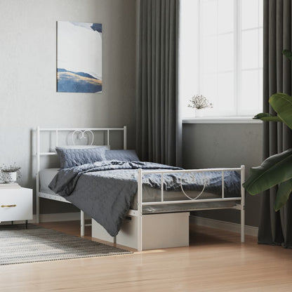 vidaXL Metal Bed Frame with Headboard and Footboard White 39.4"x74.8" Twin-0
