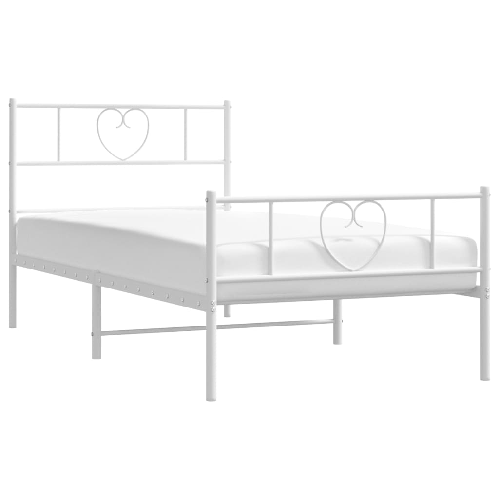 vidaXL Metal Bed Frame with Headboard and Footboard White 39.4"x78.7"-1