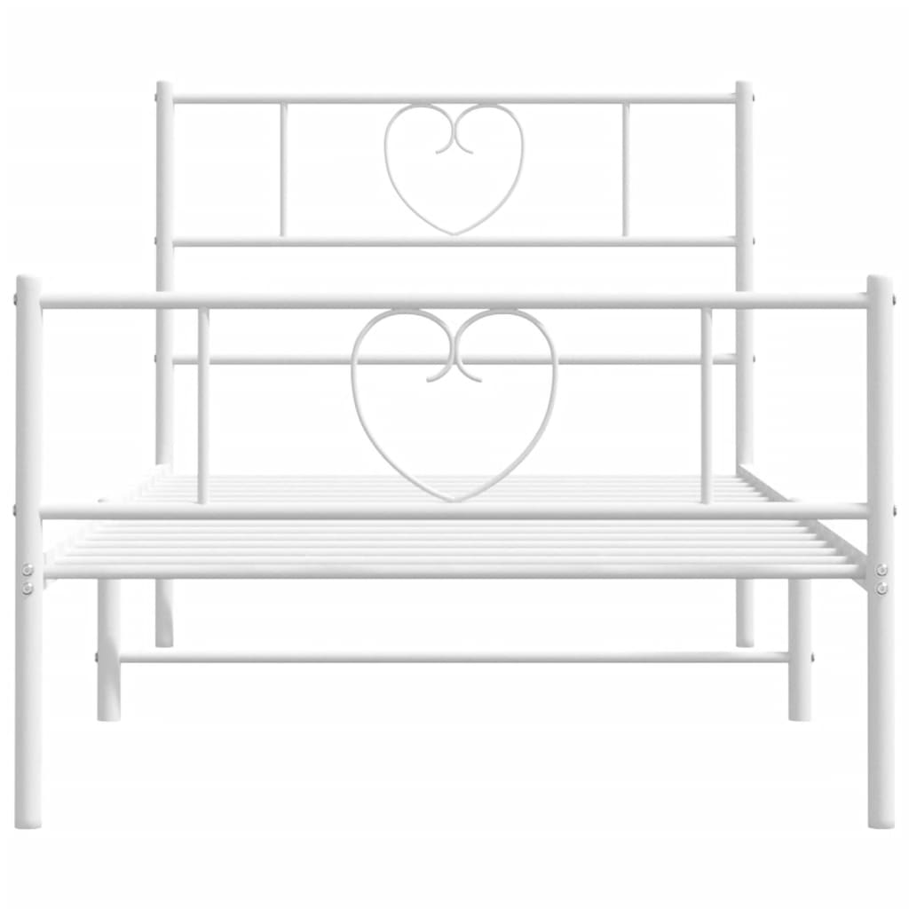vidaXL Metal Bed Frame with Headboard and Footboard White 39.4"x78.7"-2