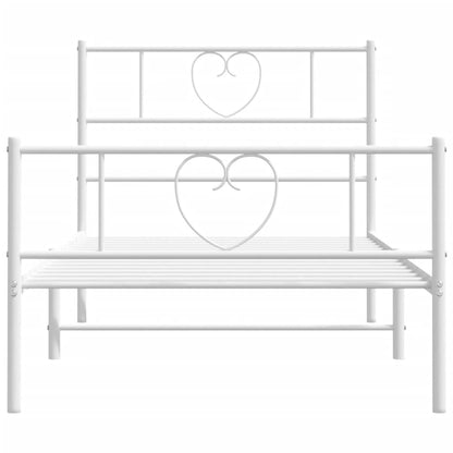 vidaXL Metal Bed Frame with Headboard and Footboard White 39.4"x78.7"-2