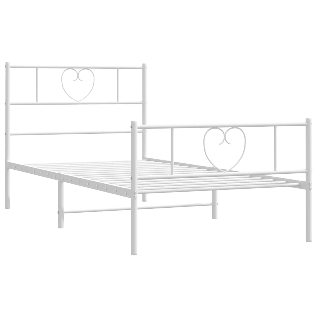 vidaXL Metal Bed Frame with Headboard and Footboard White 39.4"x78.7"-3