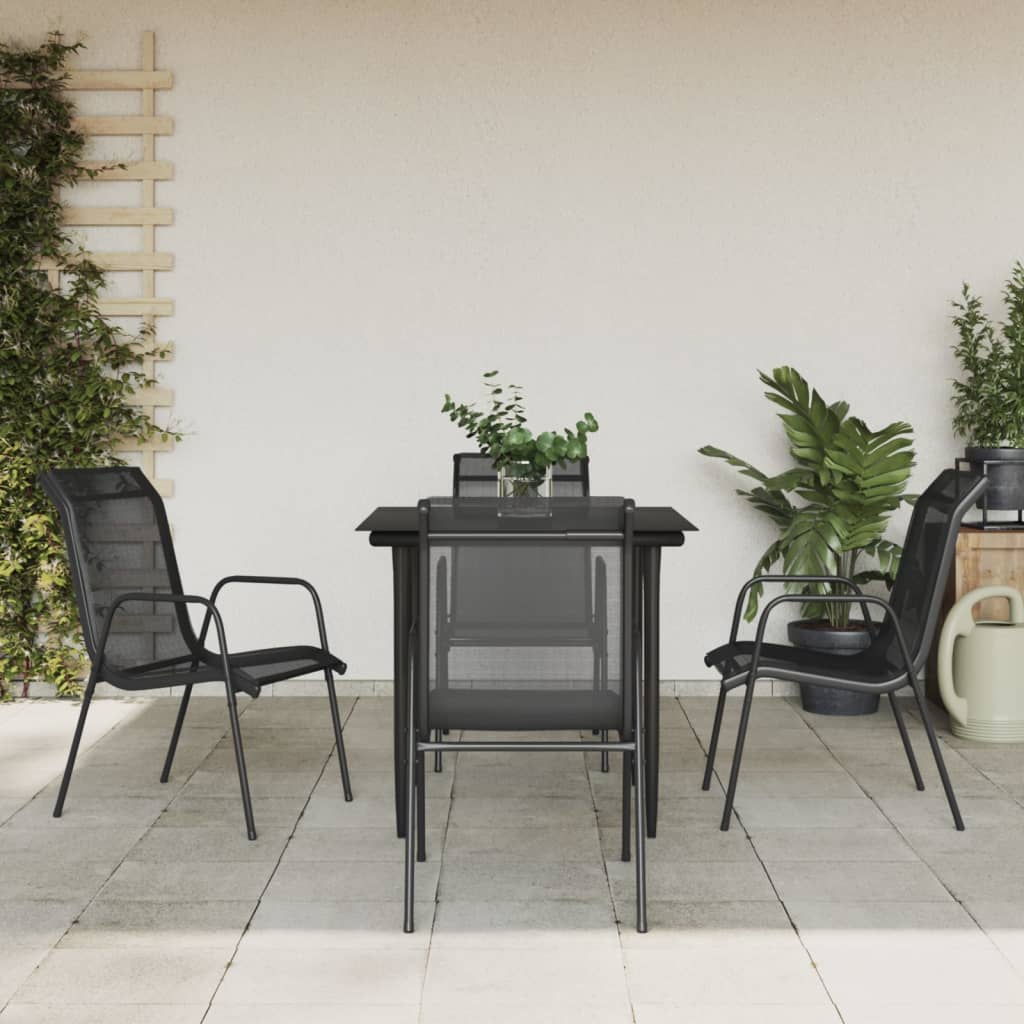 vidaXL Patio Dining Set Outdoor Table and Chair Black Steel and Textilene-10