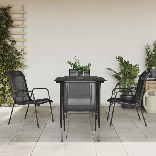 vidaXL Patio Dining Set Outdoor Table and Chair Black Steel and Textilene-10