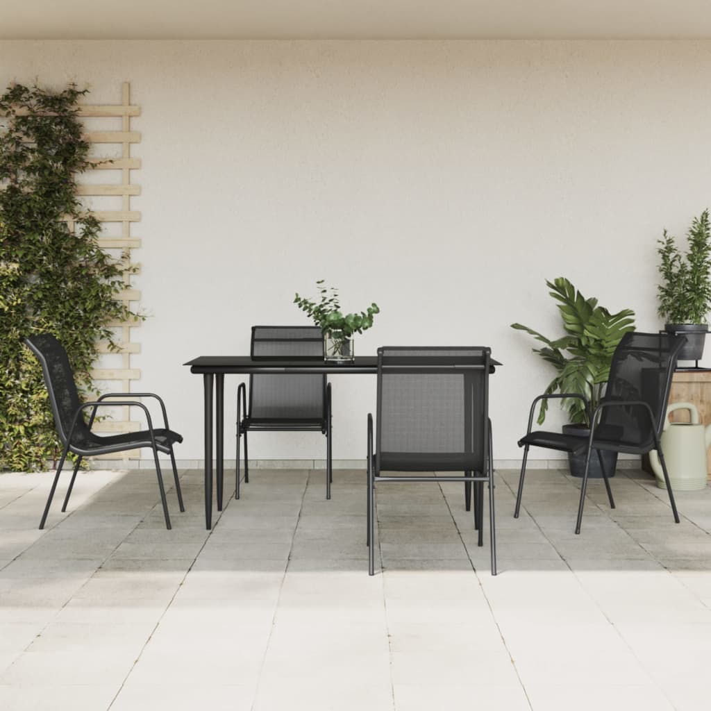 vidaXL Patio Dining Set Outdoor Table and Chair Black Steel and Textilene-12