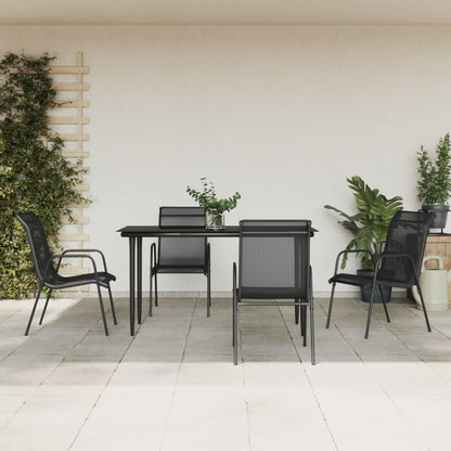 vidaXL Patio Dining Set Outdoor Table and Chair Black Steel and Textilene-12