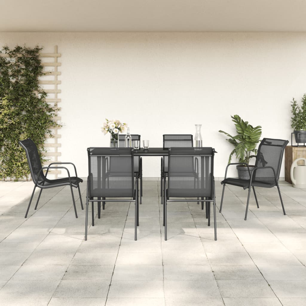 vidaXL Patio Dining Set Outdoor Table and Chair Black Steel and Textilene-9