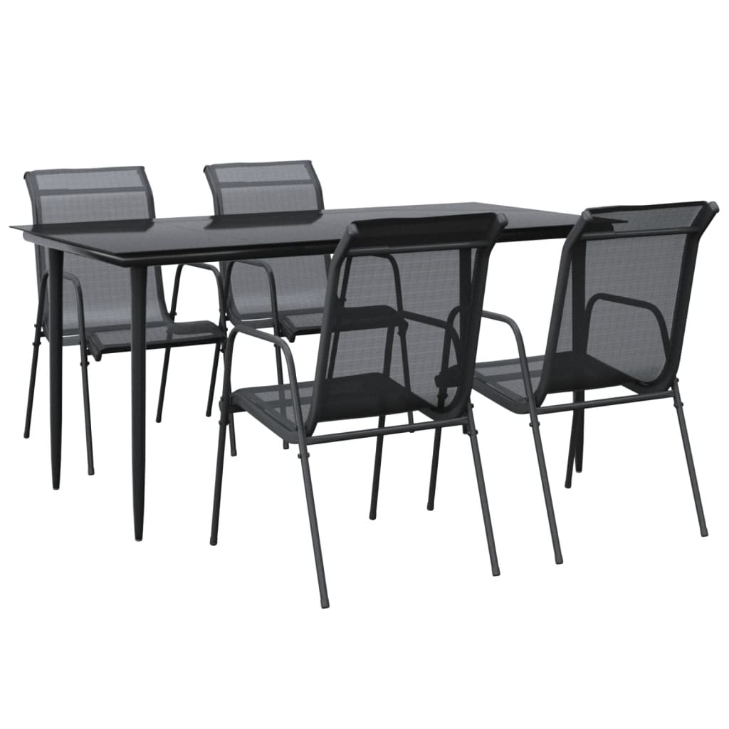 vidaXL Patio Dining Set Outdoor Table and Chair Black Steel and Textilene-0
