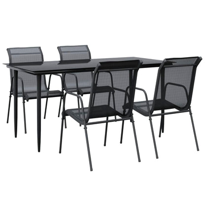vidaXL Patio Dining Set Outdoor Table and Chair Black Steel and Textilene-0