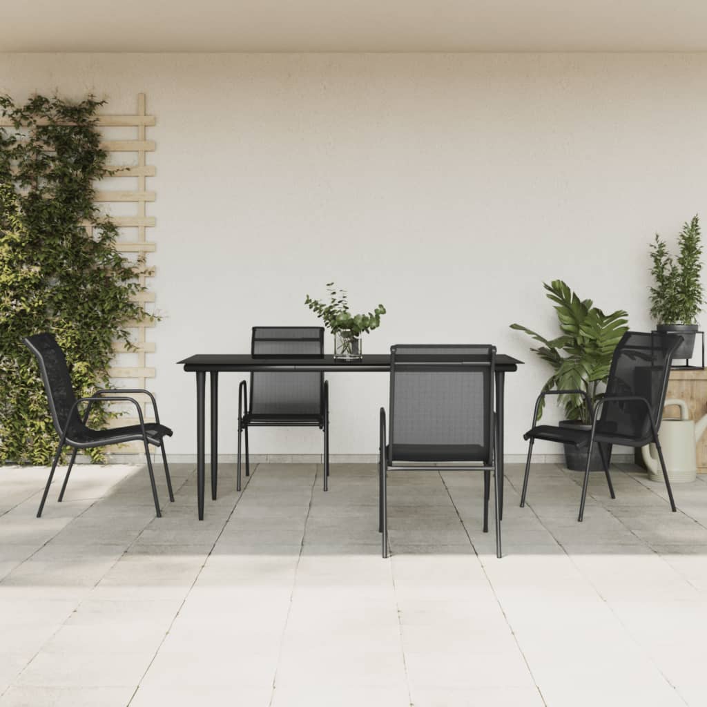 vidaXL Patio Dining Set Outdoor Table and Chair Black Steel and Textilene-5