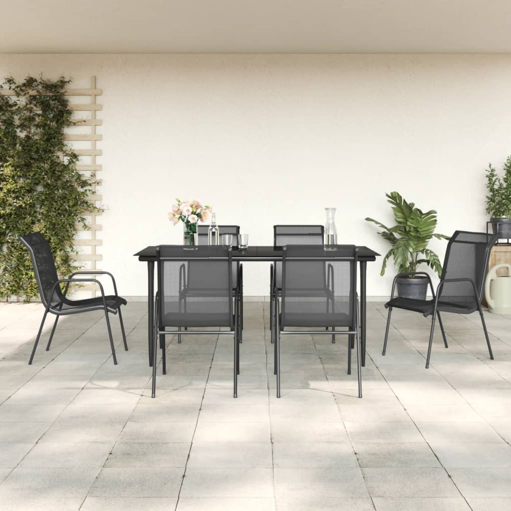 vidaXL Patio Dining Set Outdoor Table and Chair Black Steel and Textilene-6