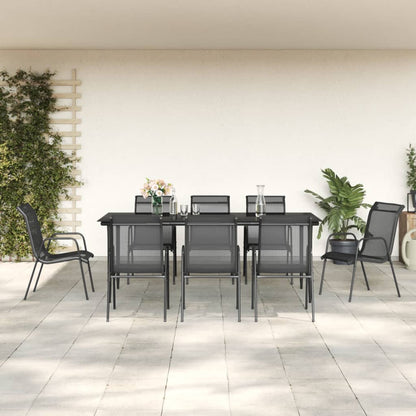 vidaXL Patio Dining Set Outdoor Table and Chair Black Steel and Textilene-7