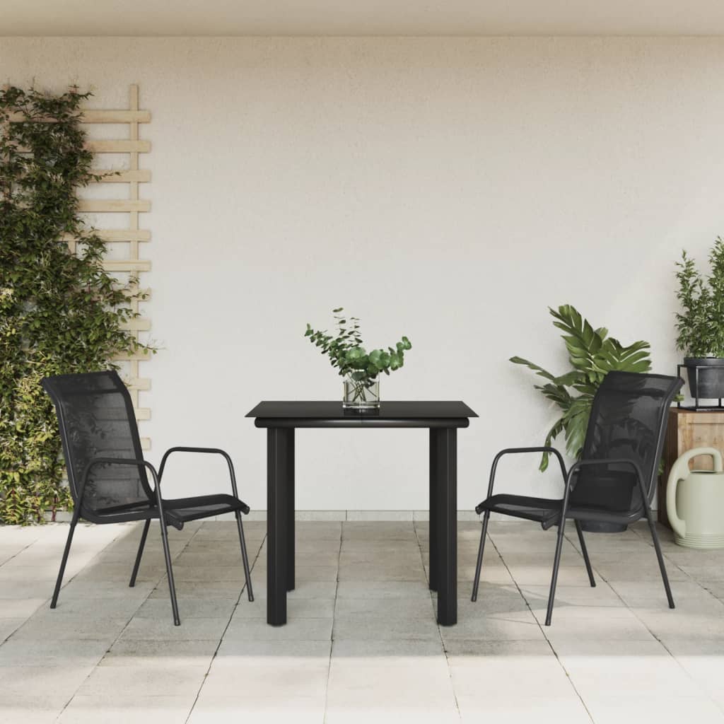 vidaXL 5 Piece Patio Dining Set Black Steel and Textilene-11