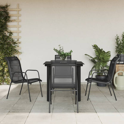 vidaXL 5 Piece Patio Dining Set Black Steel and Textilene-9
