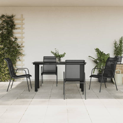 vidaXL 5 Piece Patio Dining Set Black Steel and Textilene-12